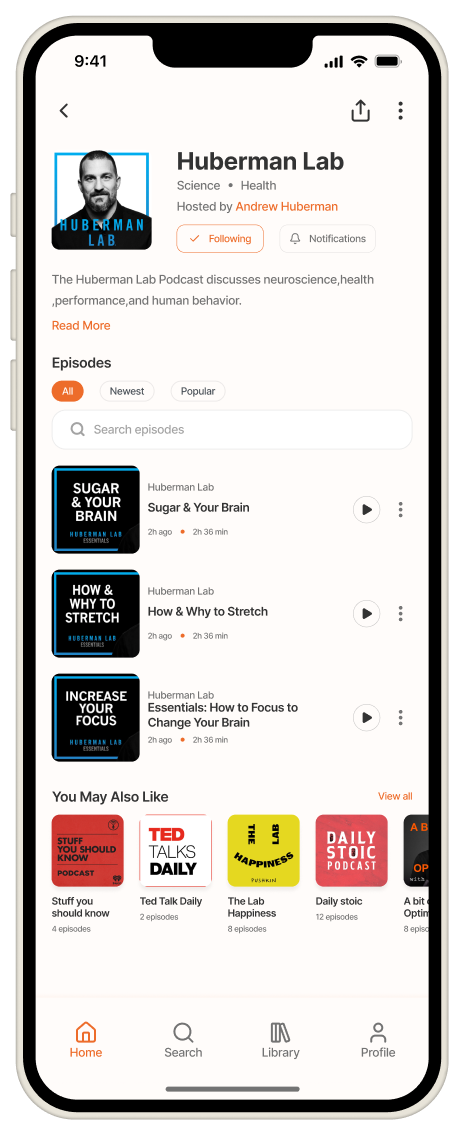 Redesigned podcast detail screen