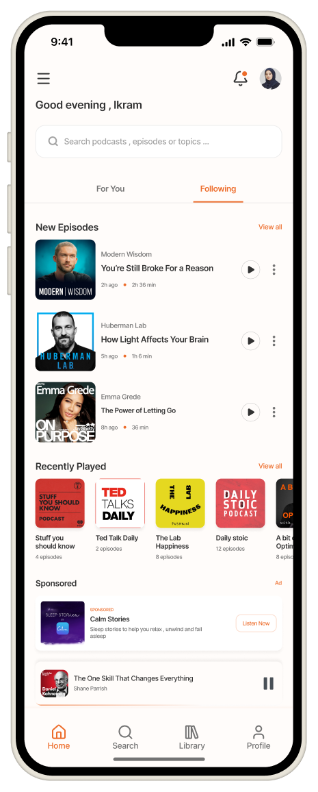 Redesigned Following tab showing new episodes