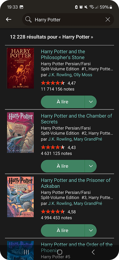 Existing Goodreads search results